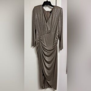 Vince Camuto Metallic Ruched Waist Long Sleeve Cocktail Dress Size 2x